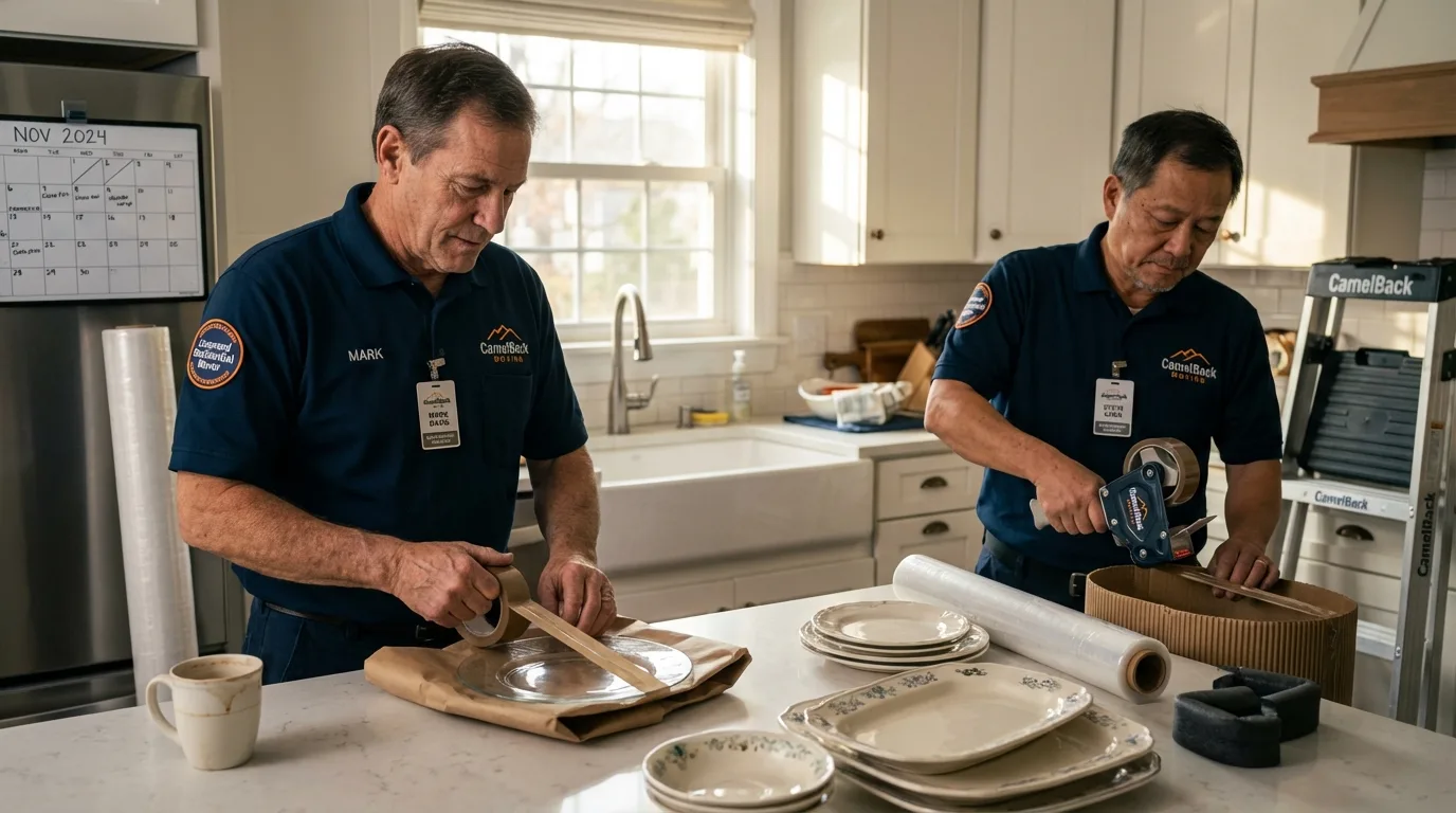Professional crew packing kitchen dishware in Boone, NC
